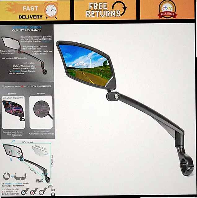 360° Adjustable Bike Mirror - HD Glass, Foldable, Wide Angle Rearview for E-Bike