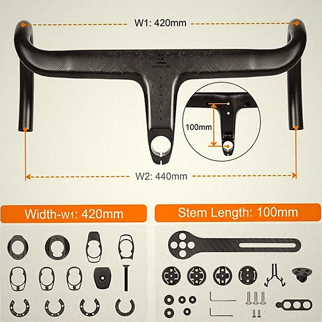 Carbon Road Bicycle Drop Bar Integrated Handlebar Diameter 28.6 MM Bike Parts