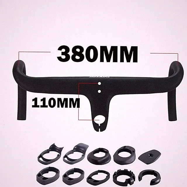 Road Bicycle Drop Bar 28.6mm Routing Matte with Spacer Bar Ends Plugs Handlebar